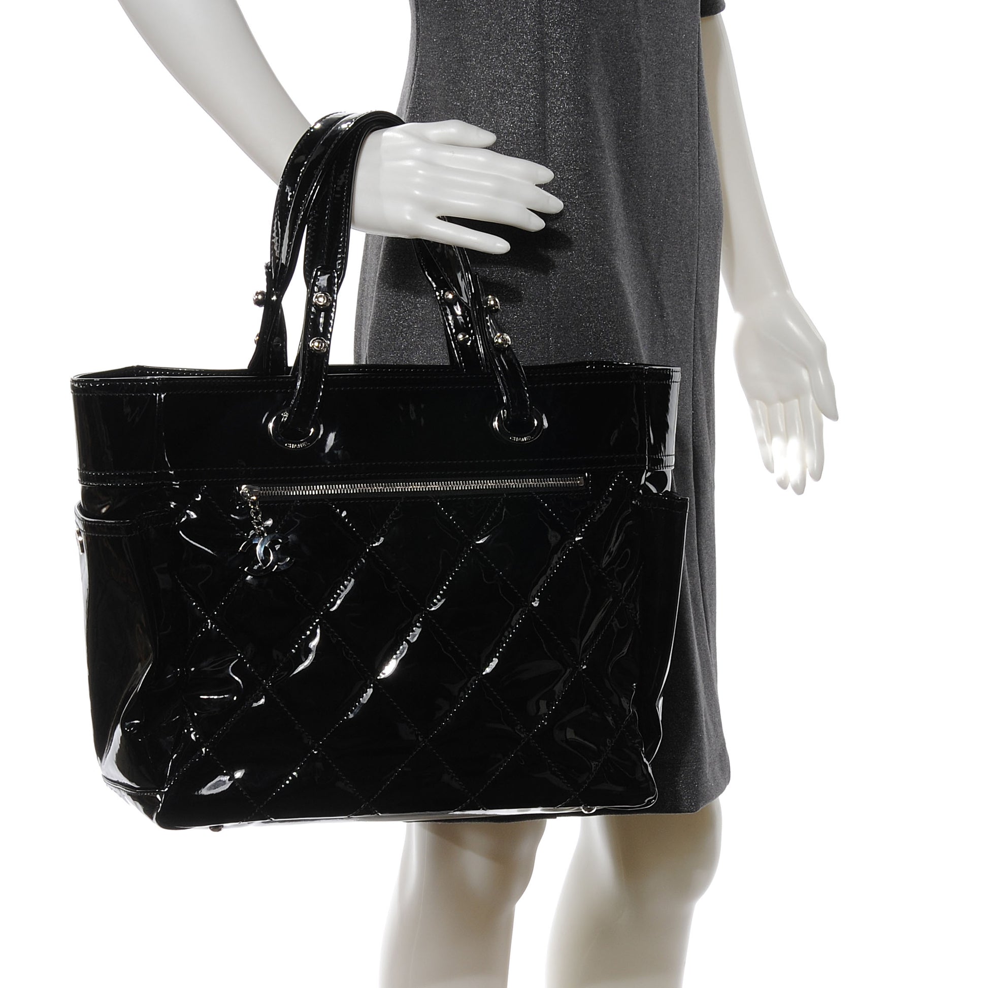 Chanel Vinyl Quilted Paris Biarritz Large Tote Black 2 of 8