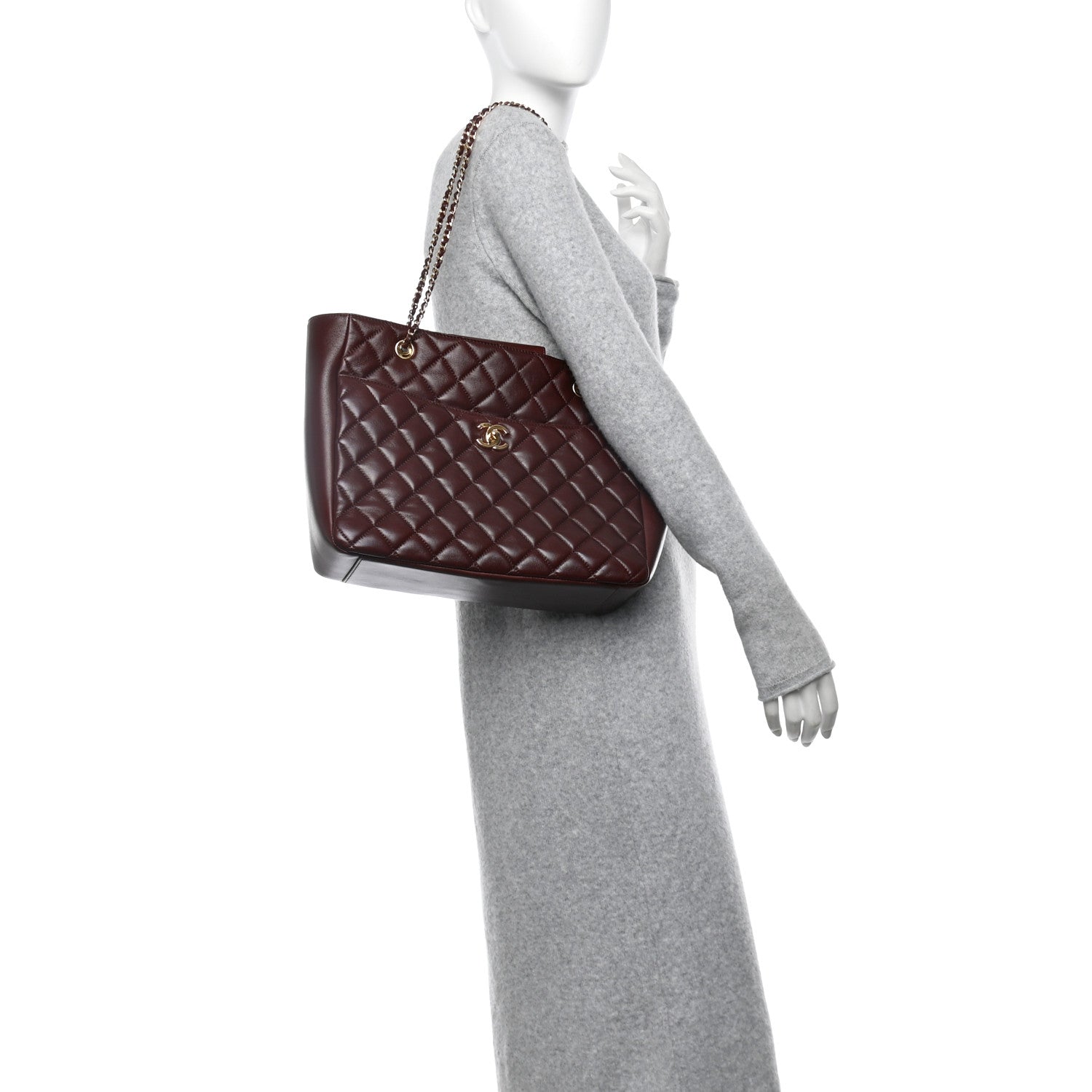 Chanel Shiny Lambskin Quilted Medium Shopping Tote Dark Brown 2 of 11
