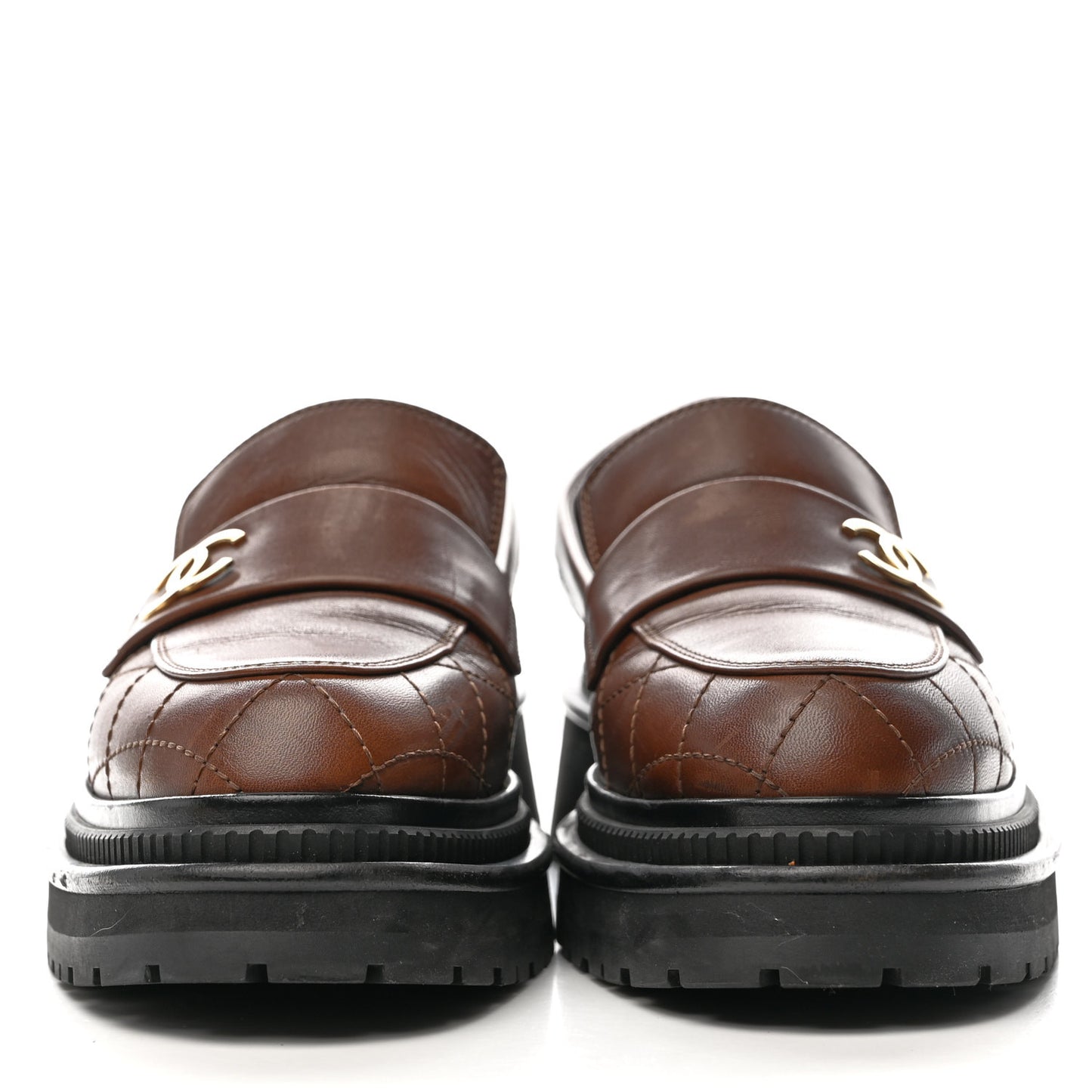 Calfskin Quilted CC Mocassin Loafers 36 Brown