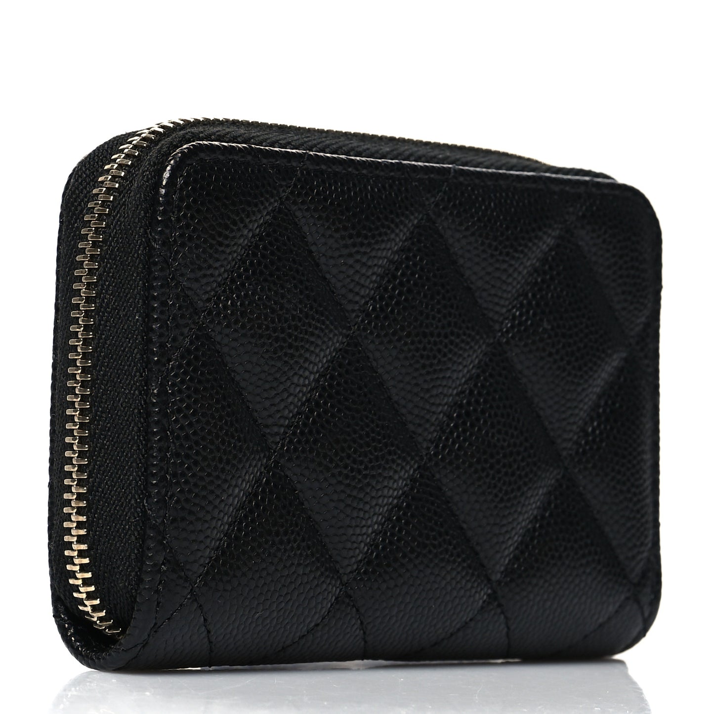 Caviar Quilted Perforated CC Zip Coin Purse Black