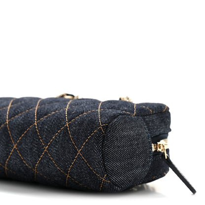 Chanel Denim Quilted Clutch With Chain Dark Blue Orange 10 of 11