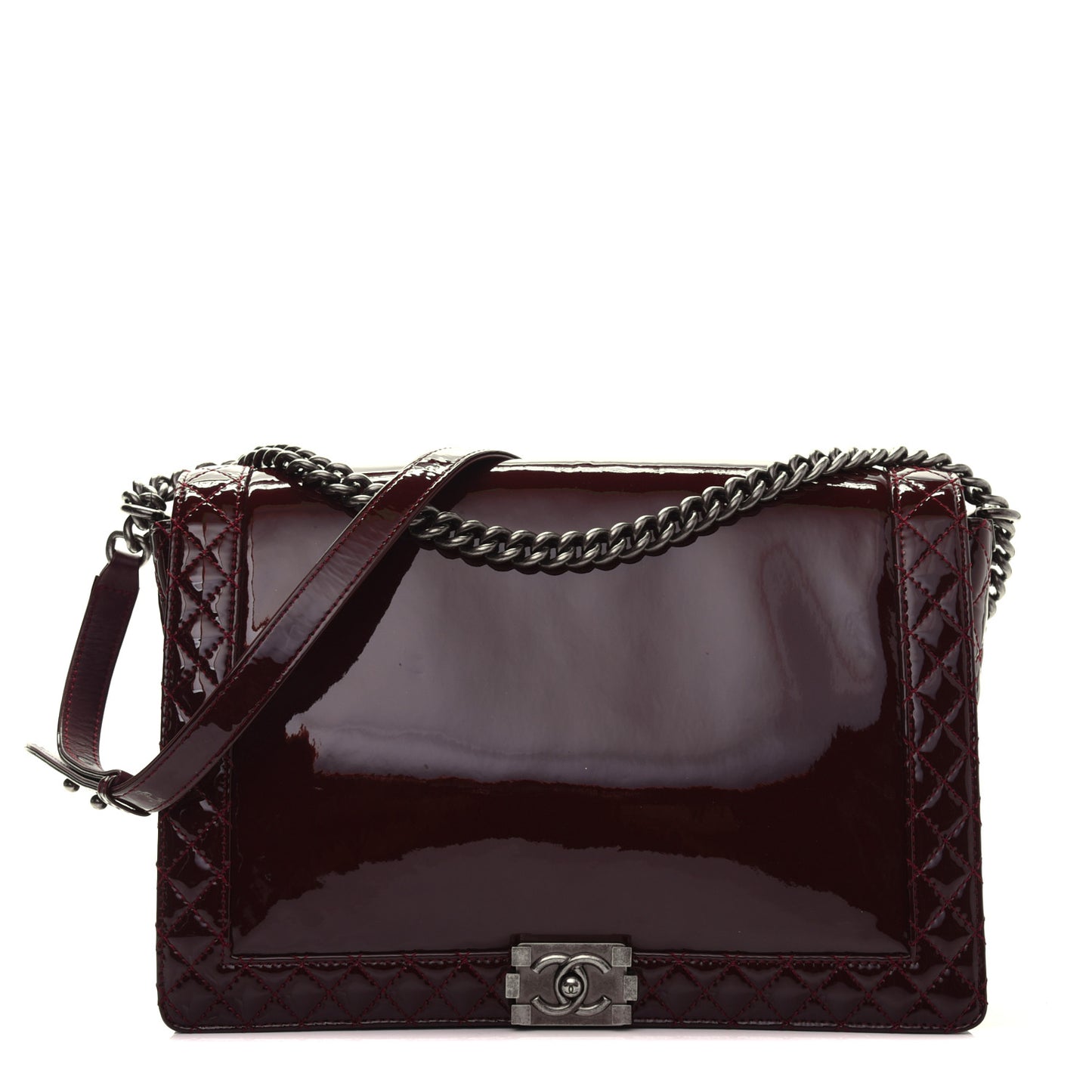 Patent Large Boy Reverso Flap Burgundy