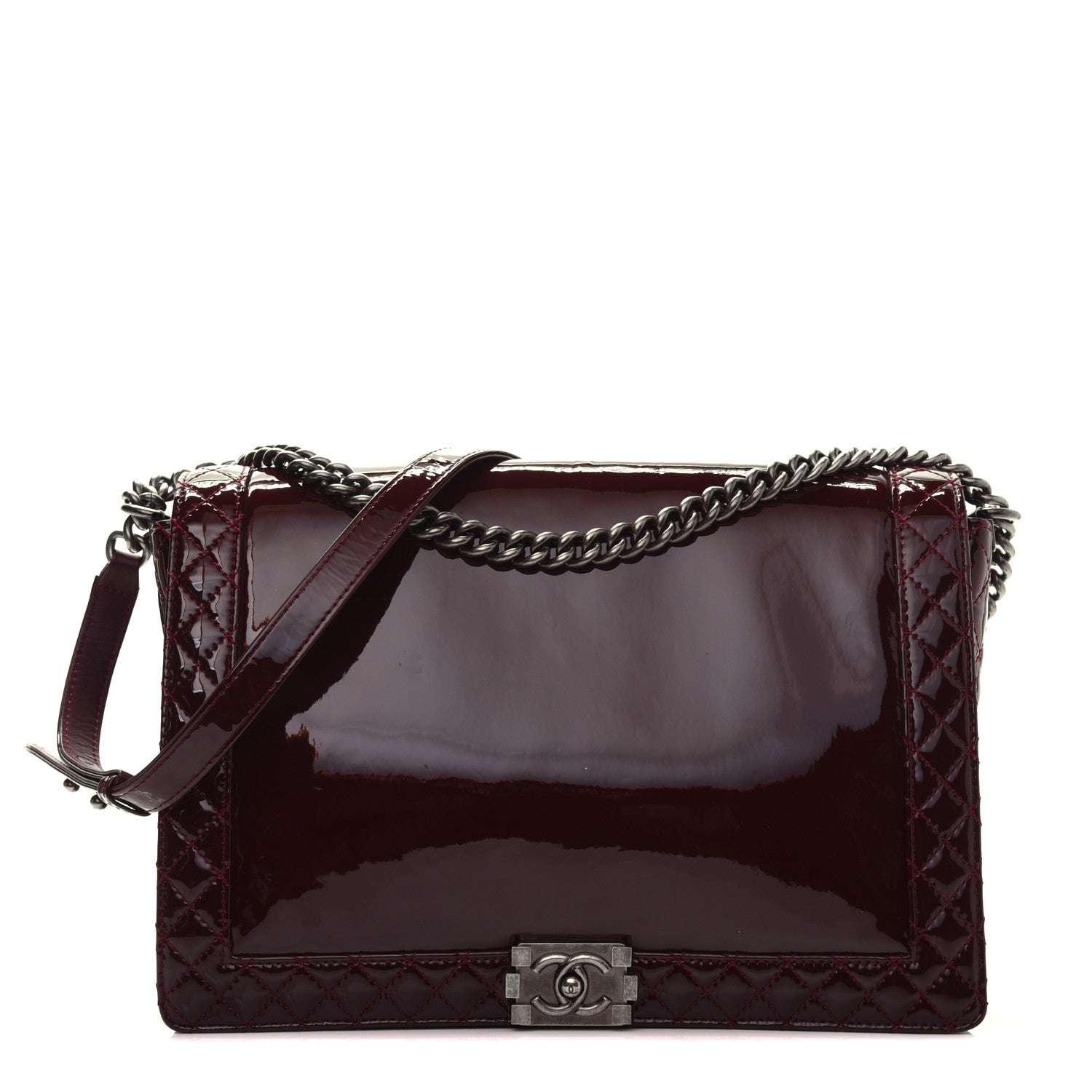 Chanel Patent Large Boy Reverso Flap Burgundy 1 of 13