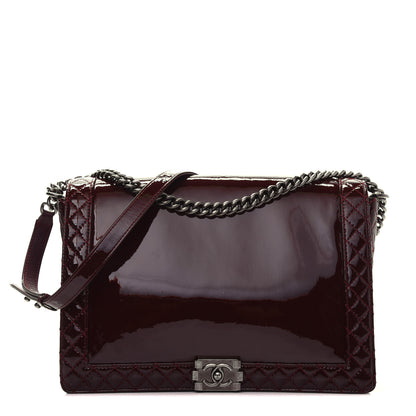 Chanel Patent Large Boy Reverso Flap Burgundy 1 of 13