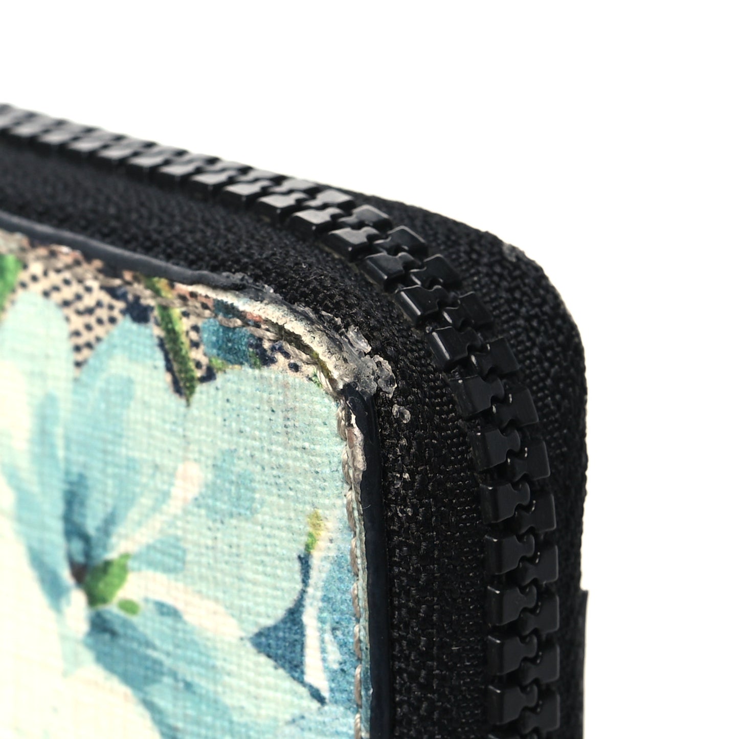 GG Supreme Monogram Blooms Zip Around Card Case Wallet Beige Blue Navy