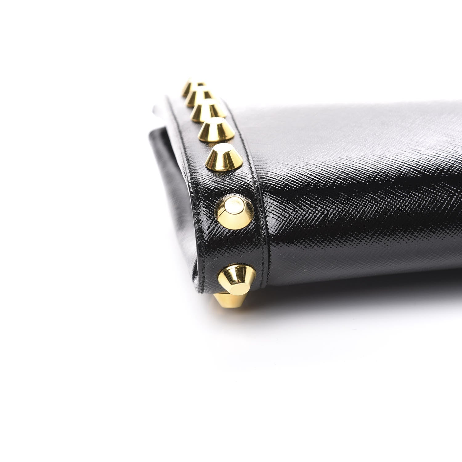 Prada Saffiano Vernice Studded Clutch Black 8 of 9