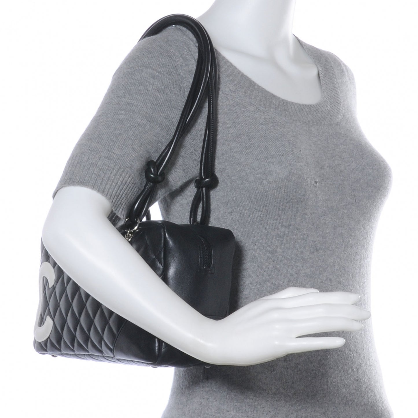 Calfskin Quilted Large Cambon Bowler Black White
