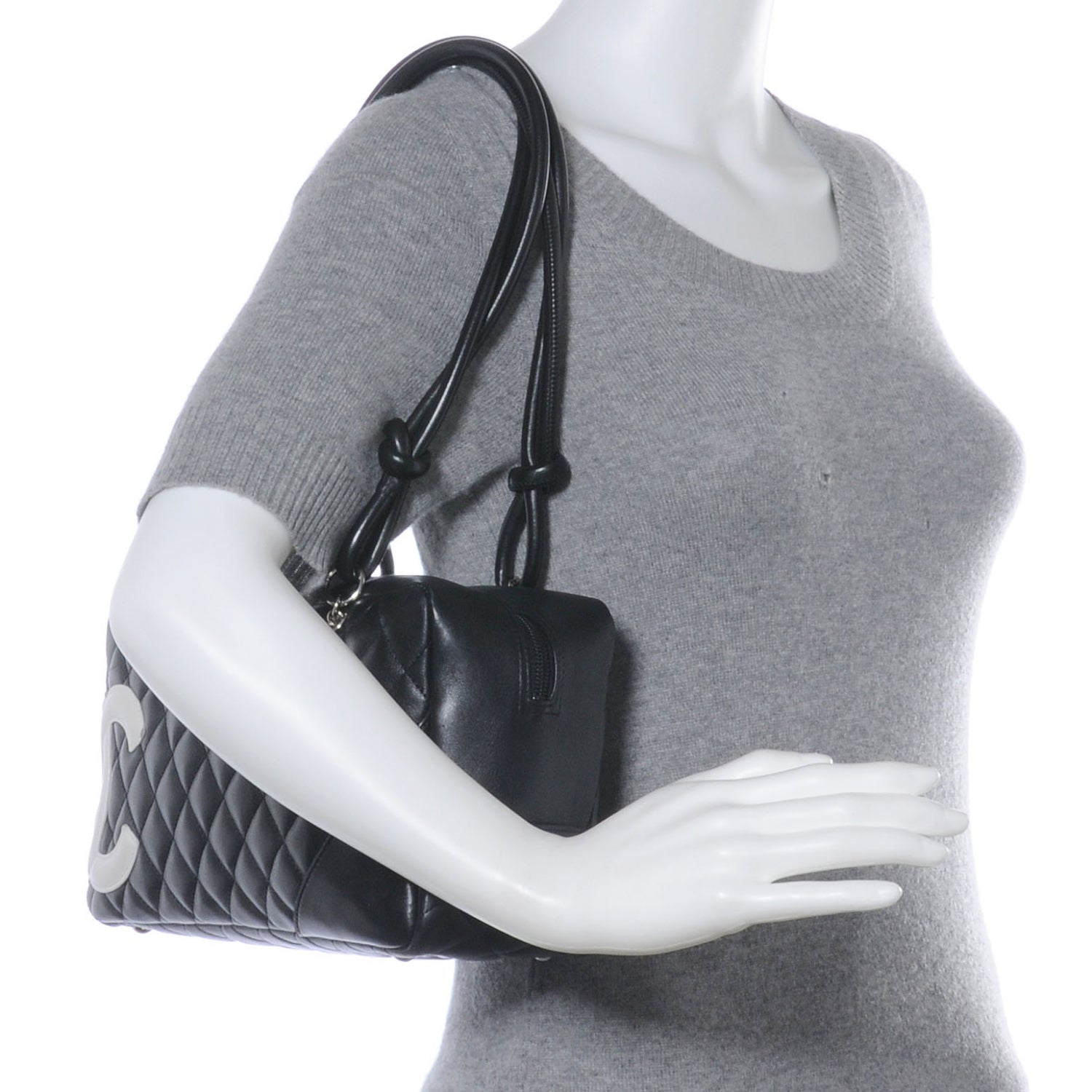 Chanel Calfskin Quilted Large Cambon Bowler Black White 2 of 7