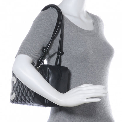 Chanel Calfskin Quilted Large Cambon Bowler Black White 2 of 7