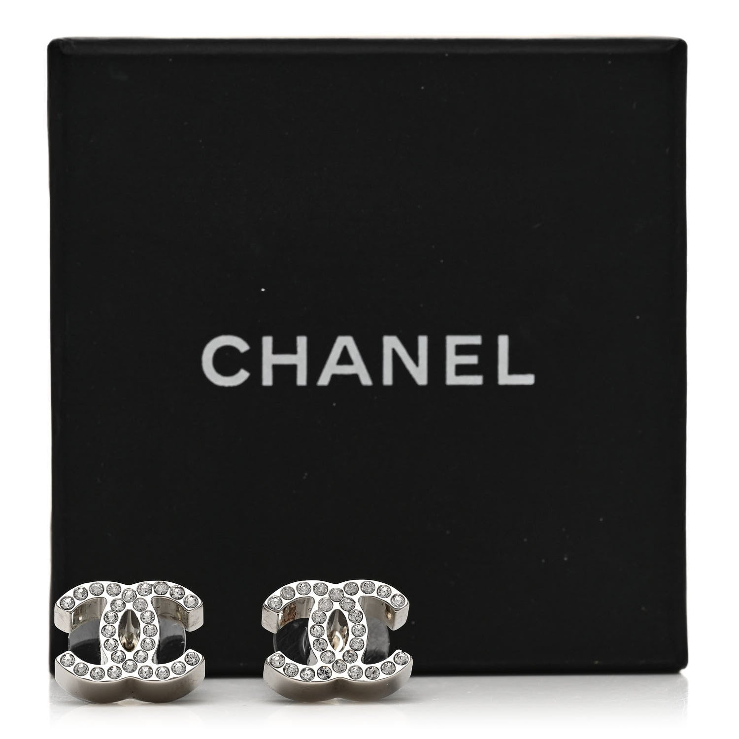 Chanel Crystal Mini Timeless CC Earrings Silver 5 of 5