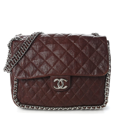 Chanel Crumpled Lambskin Quilted Maxi Chain Around Flap Dark Brown 1 of 10
