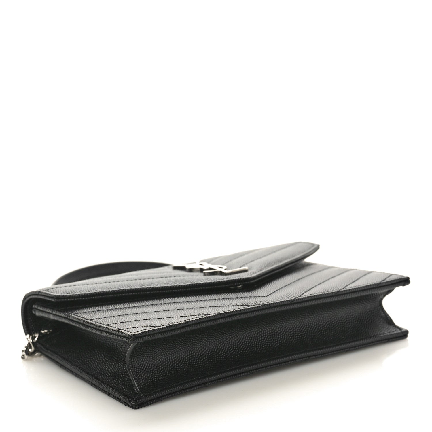 Saint Laurent Grain De Poudre Matelasse Chevron Monogram Envelope Chain Wallet Black 4 of 10