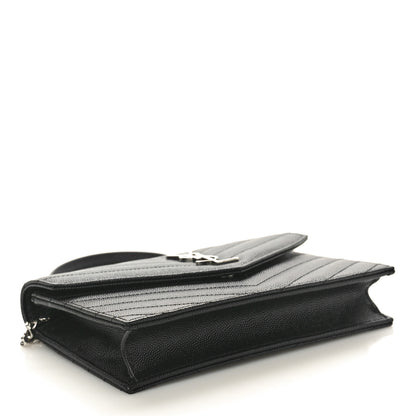 Saint Laurent Grain De Poudre Matelasse Chevron Monogram Envelope Chain Wallet Black 4 of 10