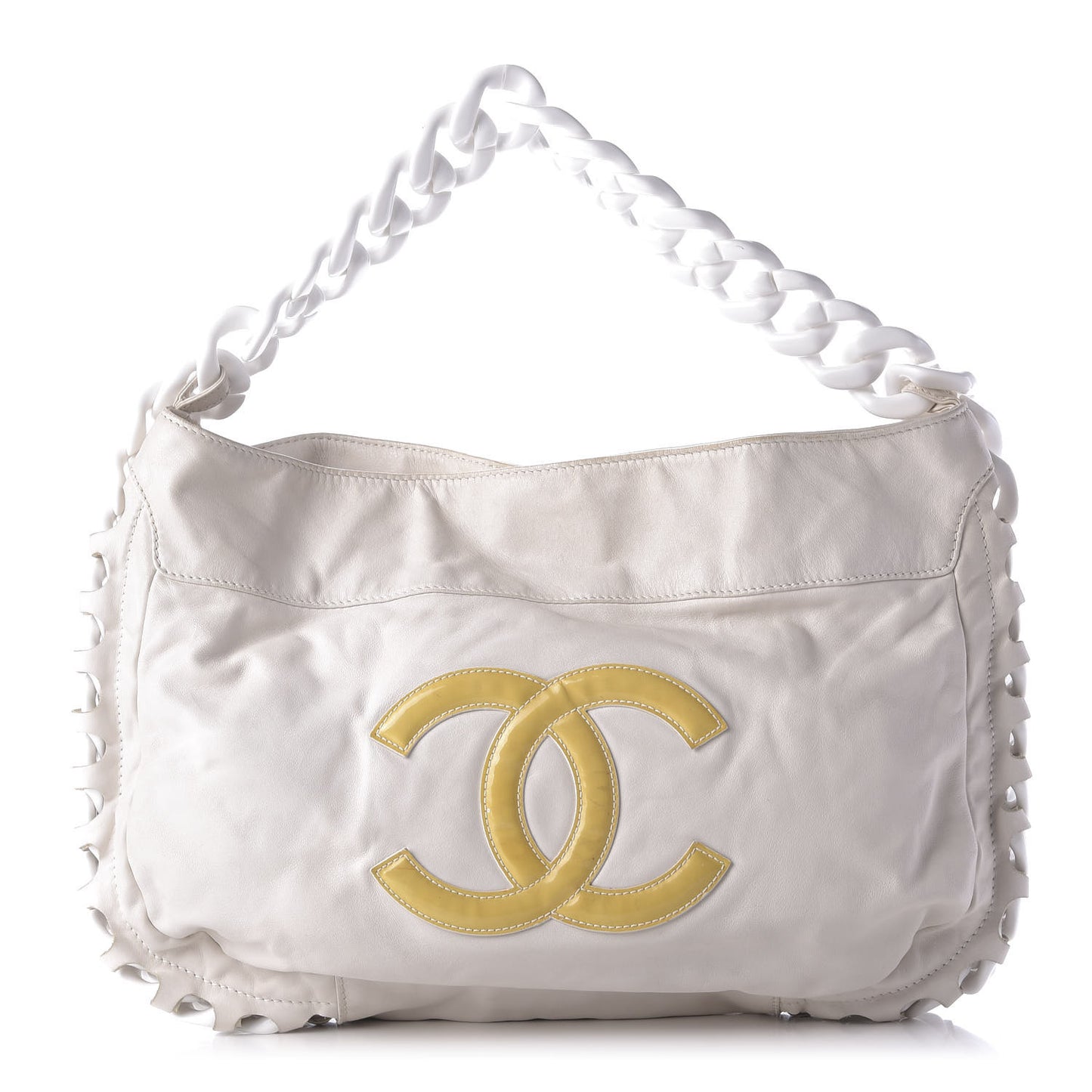 Calfskin Modern Chain Rhodoid Hobo White