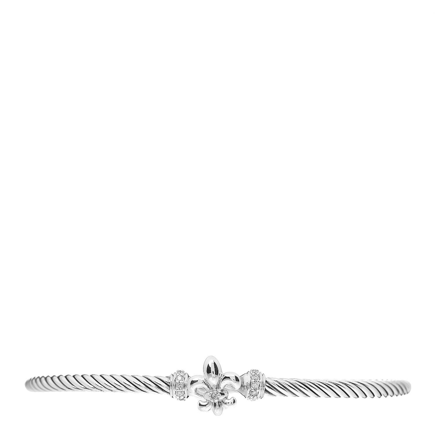 Sterling Silver Diamond 3mm Cable Collectibles Fleur De Lis Bracelet
