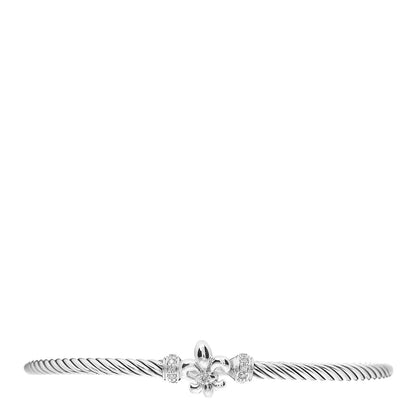 David Yurman Sterling Silver Diamond 3mm Cable Collectibles Fleur De Lis Bracelet 1 of 3