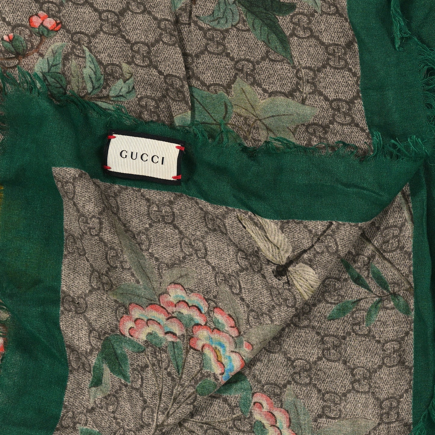 Modal Silk GG Monogram GG Tian Shawl Scarf Green Dark Green