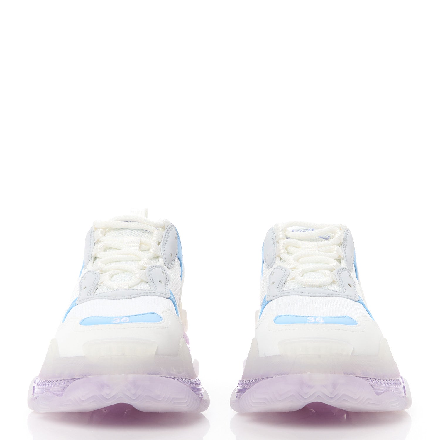 Balenciaga Fabric Mesh Clear Sole Womens Triple S Sneakers 36 Light Blue Grey Lilac White 2 of 9