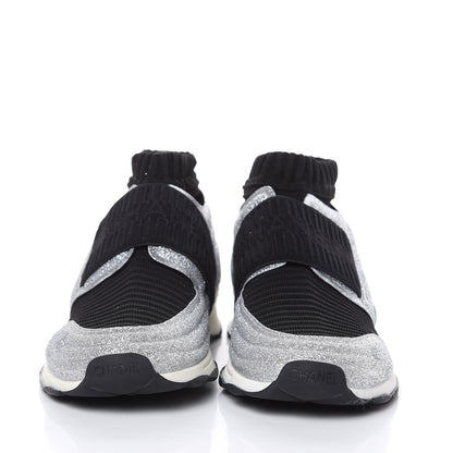 Chanel Glitter Stretch Fabric CC Sneakers 40 Black Silver 2 of 9
