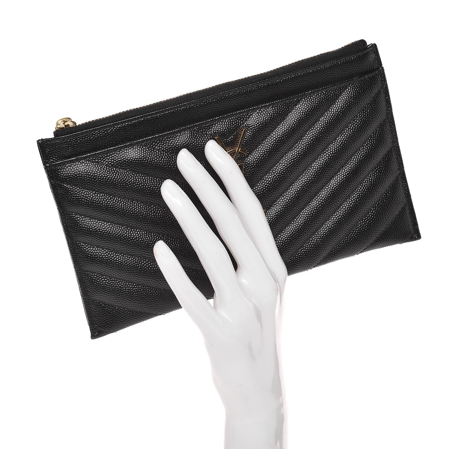 Saint Laurent Grain De Poudre Chevron Monogram Bill Pouch Black 2 of 8