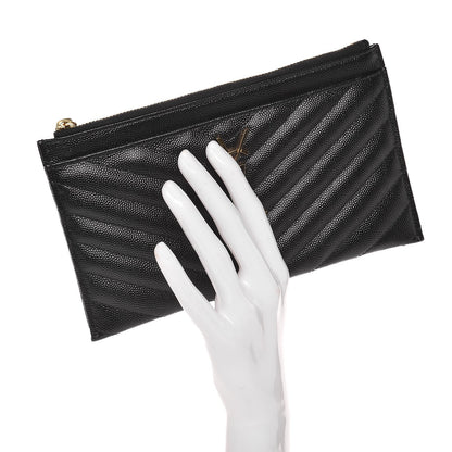 Saint Laurent Grain De Poudre Chevron Monogram Bill Pouch Black 2 of 8
