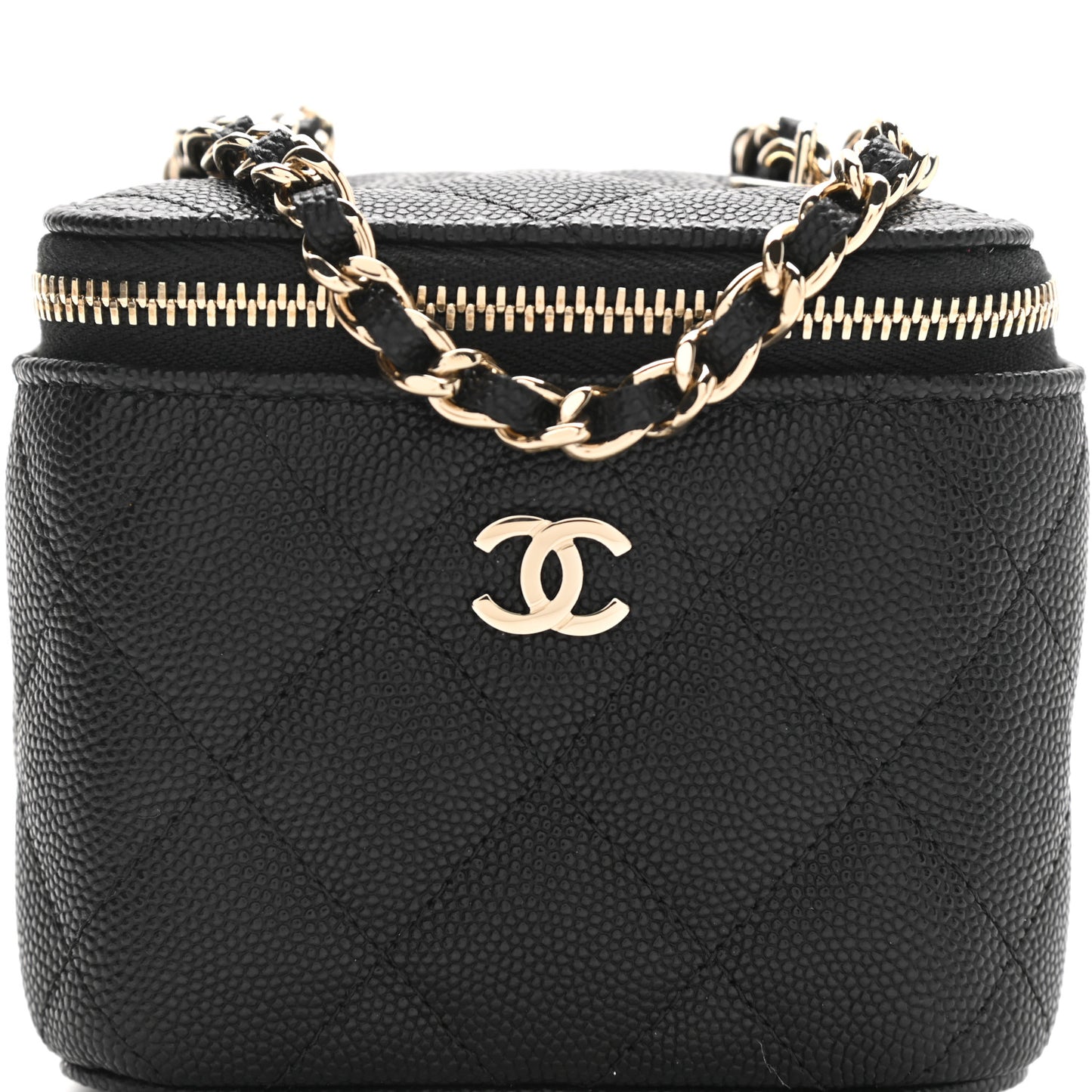 Caviar Quilted Mini Vanity Case With Chain Black