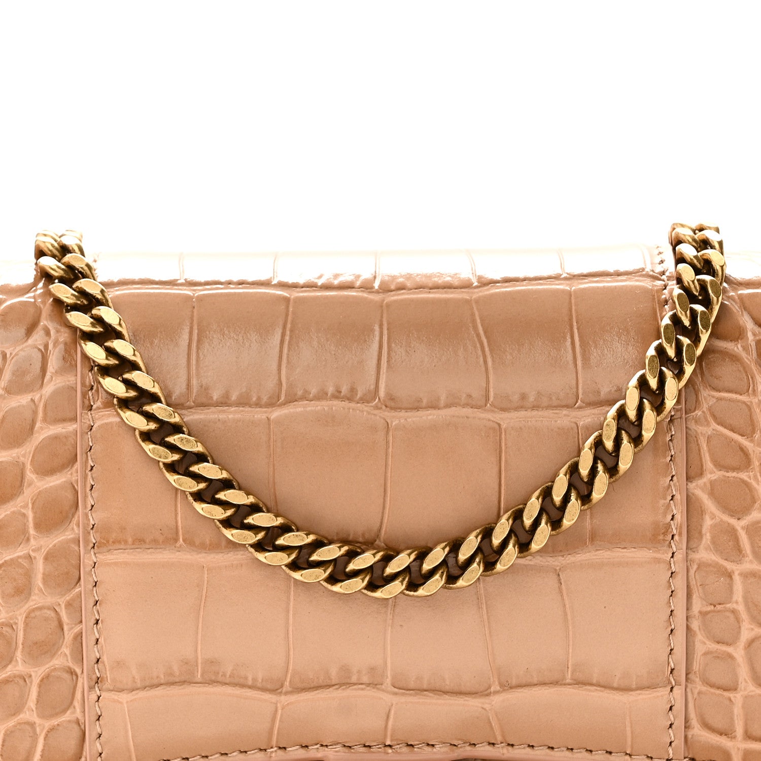 Balenciaga Shiny Calfskin Crocodile Embossed Hourglass Chain Bag Nude Beige 8 of 10