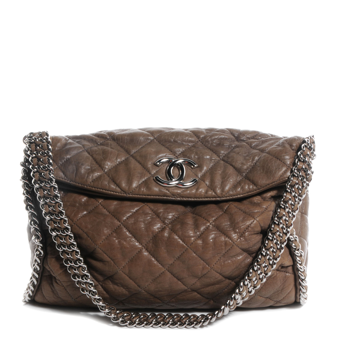Washed Lambskin Chain Around Hobo Brown