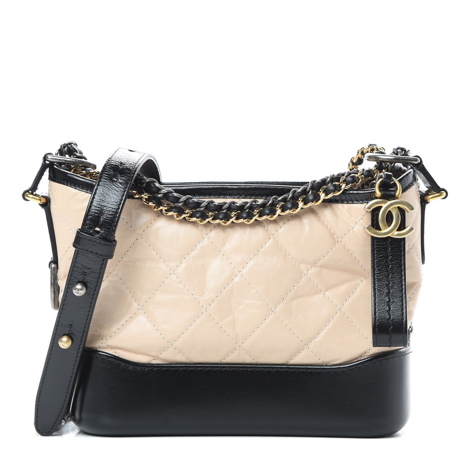 Chanel Aged Calfskin Quilted Small Gabrielle Hobo Beige Black 1 of 11