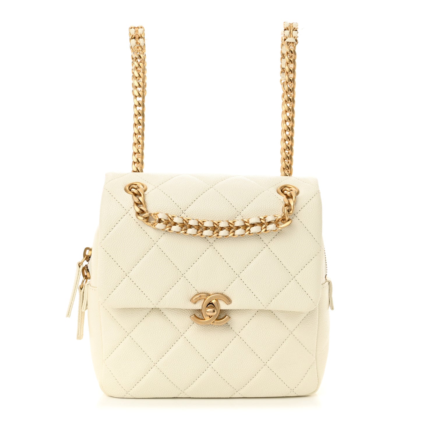 Shiny Caviar Quilted Chain Melody Backpack White
