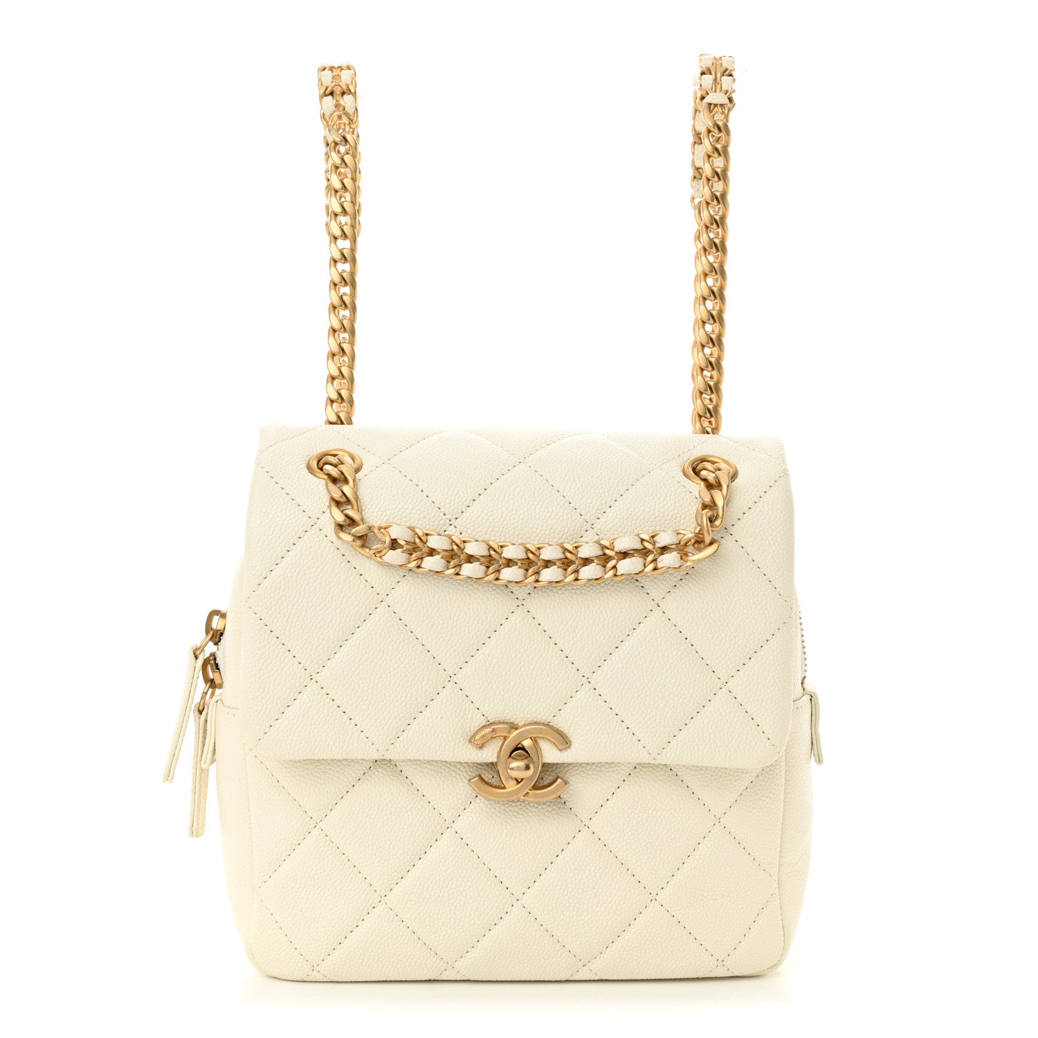 Chanel Shiny Caviar Quilted Chain Melody Backpack White 1 of 12
