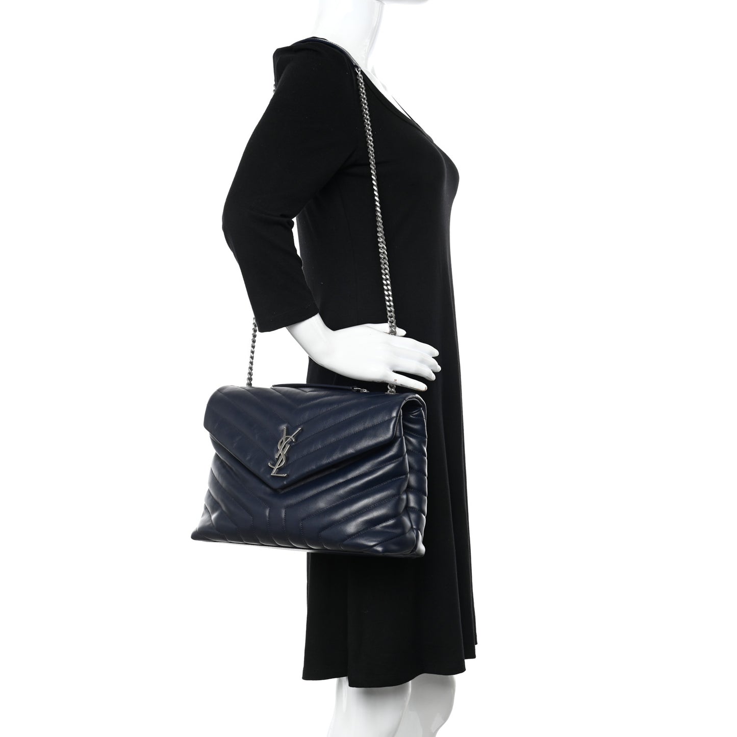 Calfskin Y Quilted Monogram Medium Loulou Chain Satchel Medium Blue