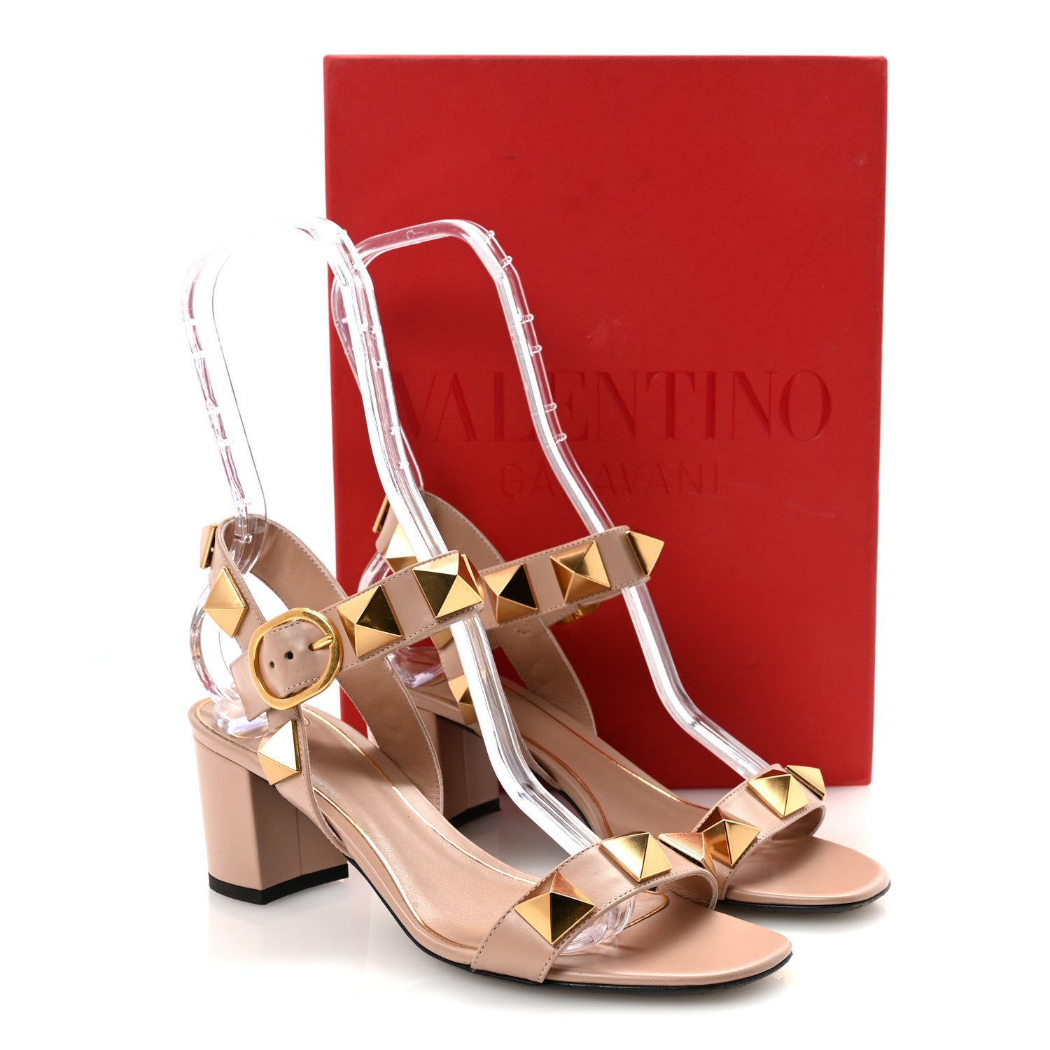 Valentino Garavani Calfskin Roman Stud 60mm Sandals 37.5 Rose
