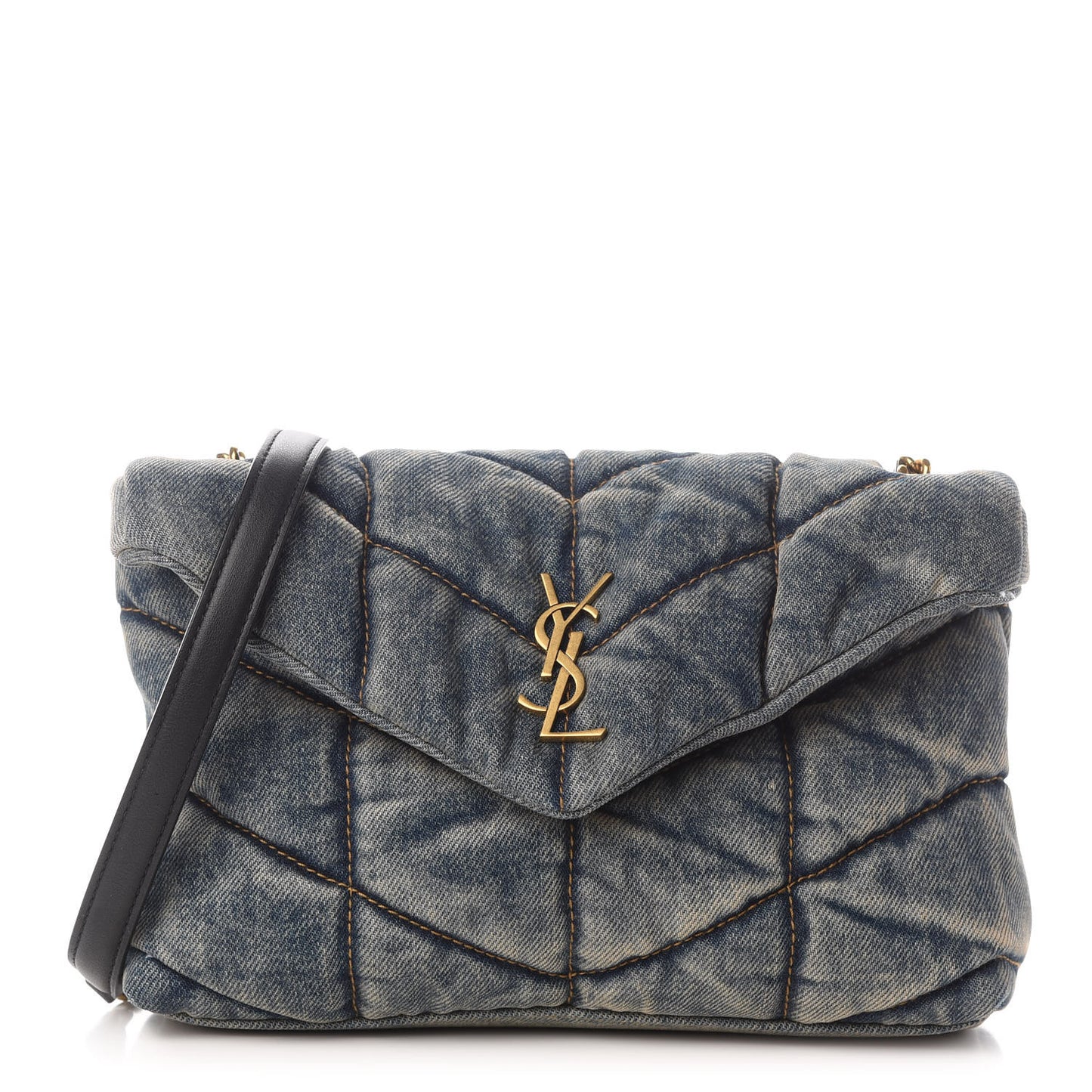 Denim Quilted Toy Loulou Puffer Monogram Chain Satchel Rodeo Blue
