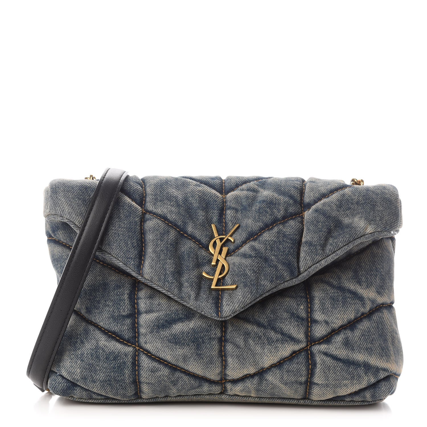 Saint Laurent Denim Quilted Toy Loulou Puffer Monogram Chain Satchel Rodeo Blue 1 of 9