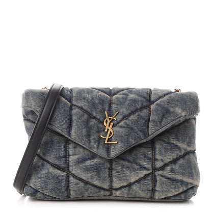 Saint Laurent Denim Quilted Toy Loulou Puffer Monogram Chain Satchel Rodeo Blue 1 of 9