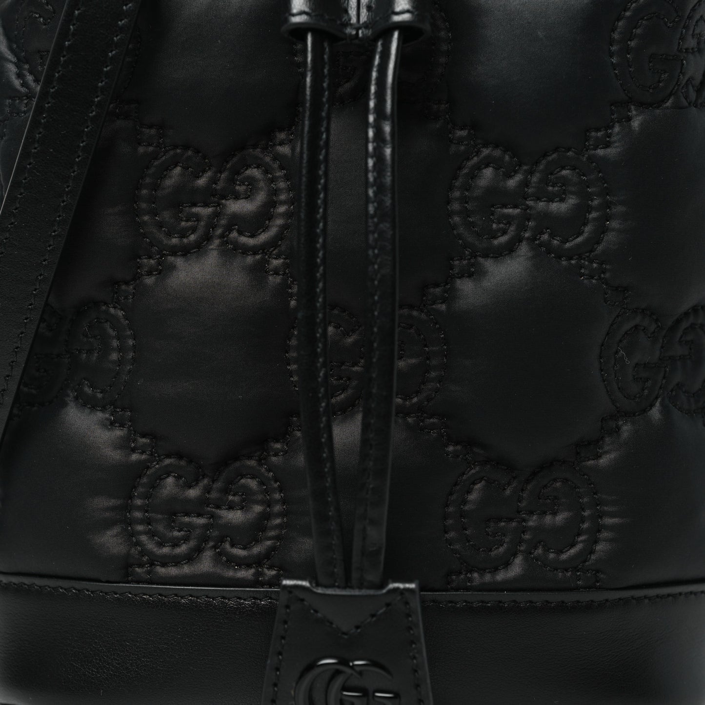 Nylon Calfskin Enamel GG Matelasse Bucket Bag Black