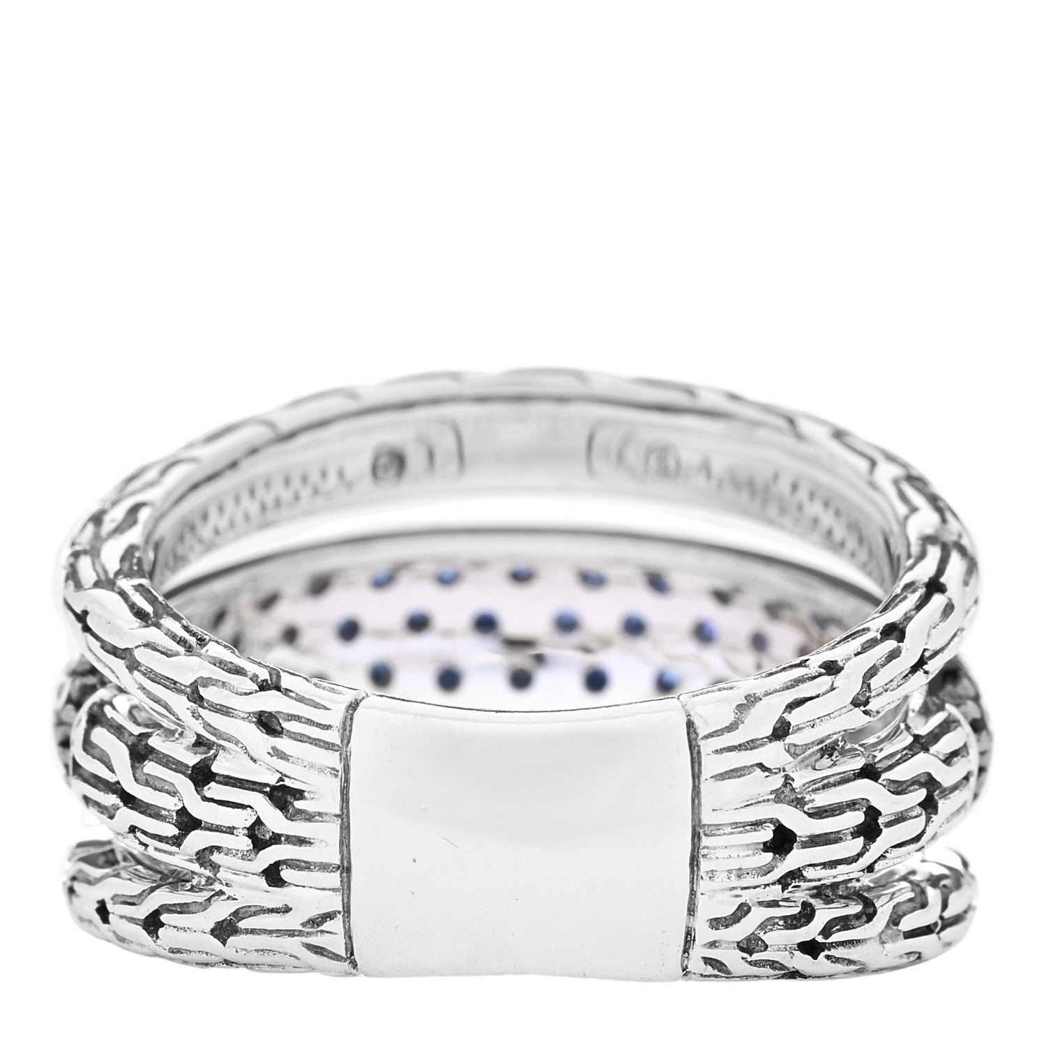 John Hardy Sterling Silver Blue Sapphire Classic Chain Three Row Ring 54 7 3 of 5