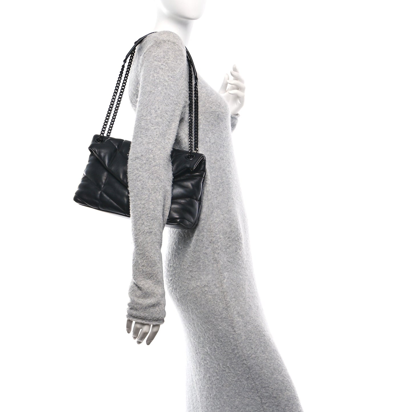 Lambskin Quilted Monogram Monochrome Small Loulou Puffer Chain Satchel Black