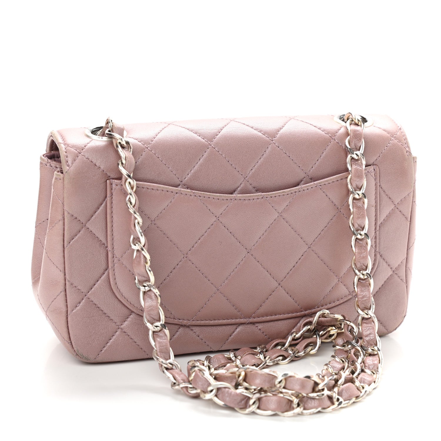 Chanel Metallic Lambskin Quilted Extra Mini Rectangular Flap Pink 3 of 19
