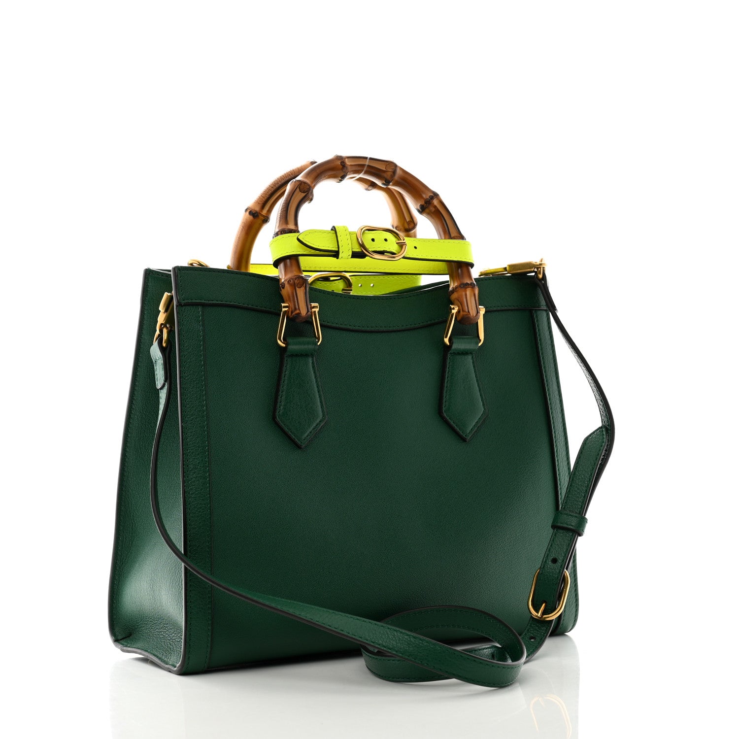 Gucci Wonka Grain Calfskin Small Diana Tote Bag Green Yellow Fluo 3 of 11