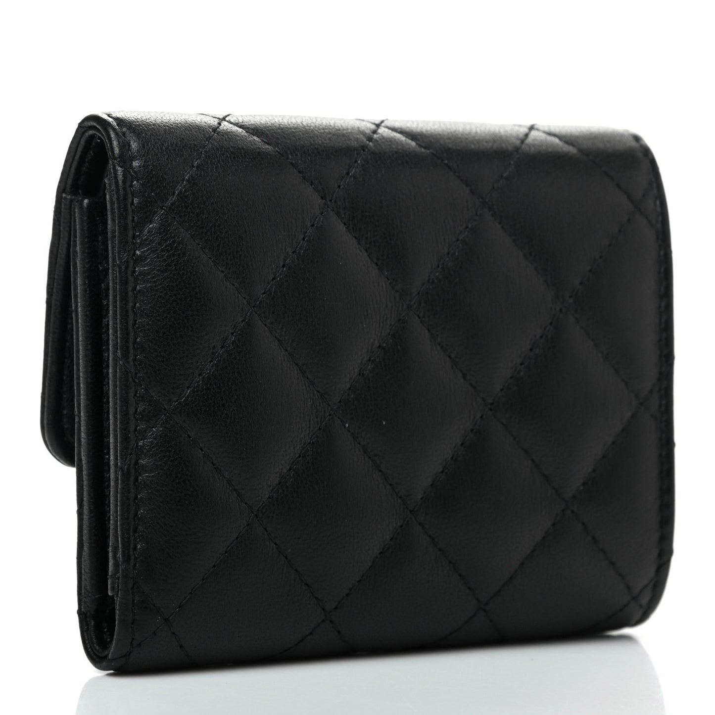Lambskin Quilted Small Graffiti Compact Wallet Black