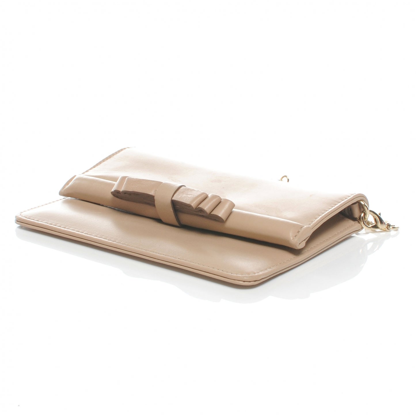 Leather Bow Chain Strap Beige