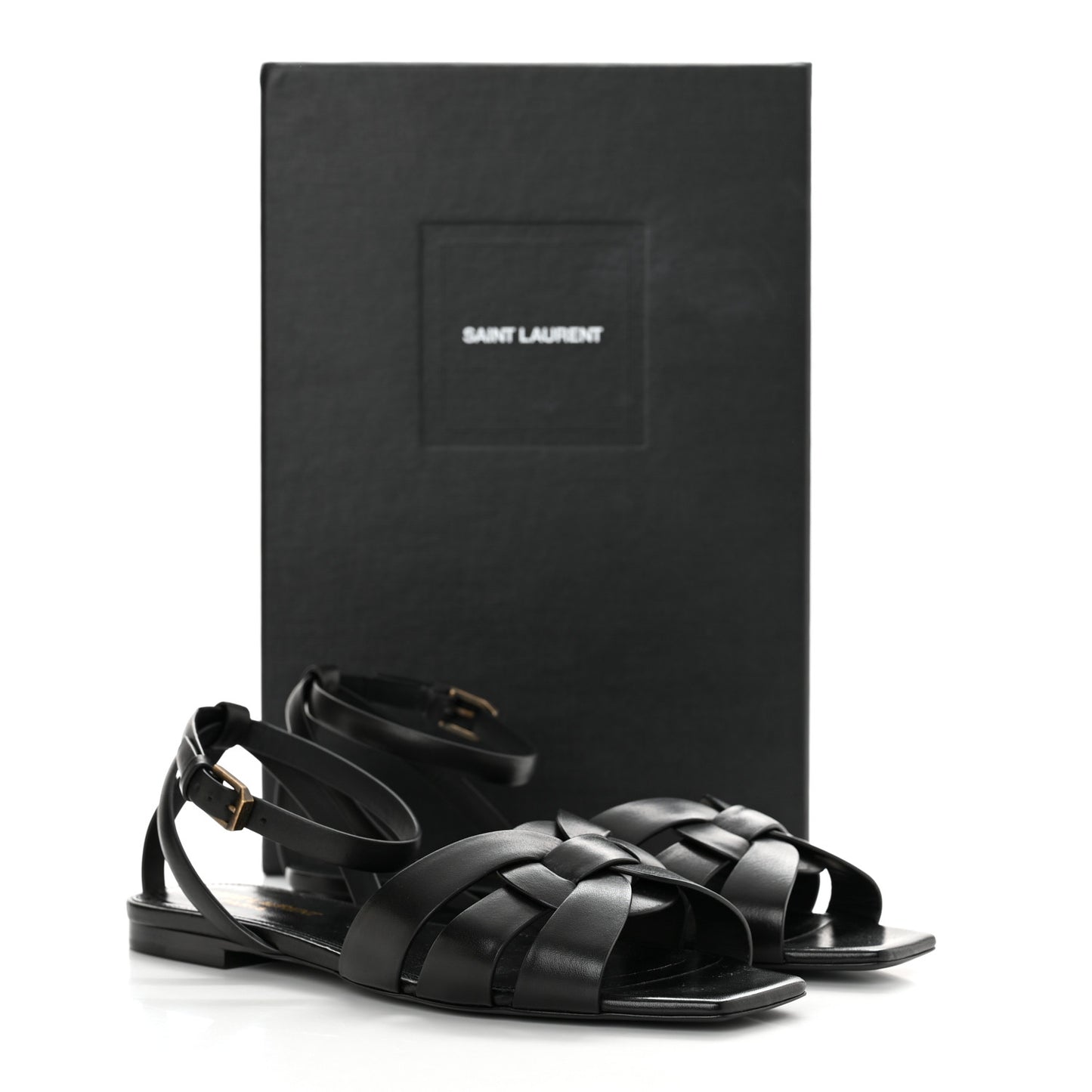 Calfskin Tribute 05 Ankle Strap Flat Sandals 37 Black