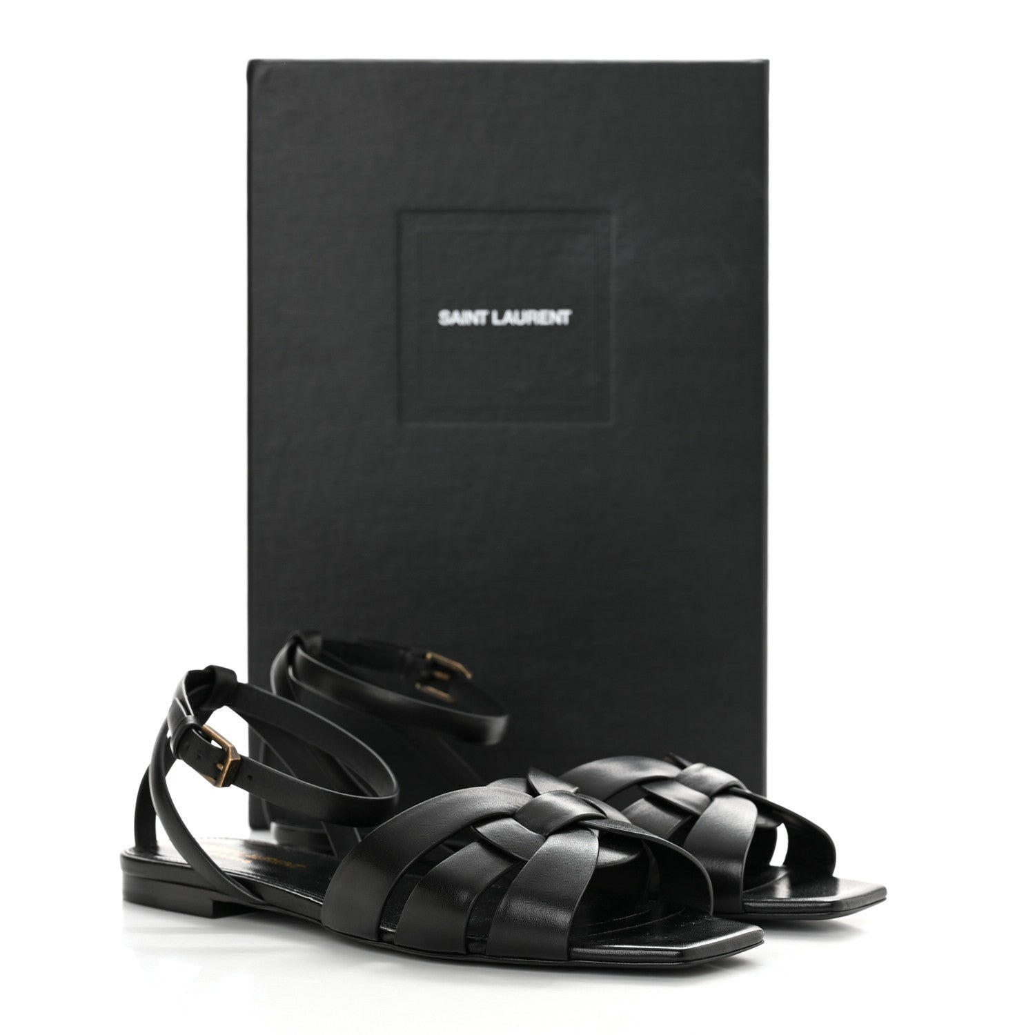 Saint Laurent Calfskin Tribute 05 Ankle Strap Flat Sandals 37 Black 9 of 9