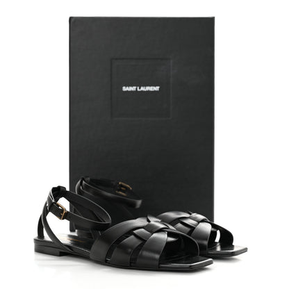 Saint Laurent Calfskin Tribute 05 Ankle Strap Flat Sandals 37 Black 9 of 9
