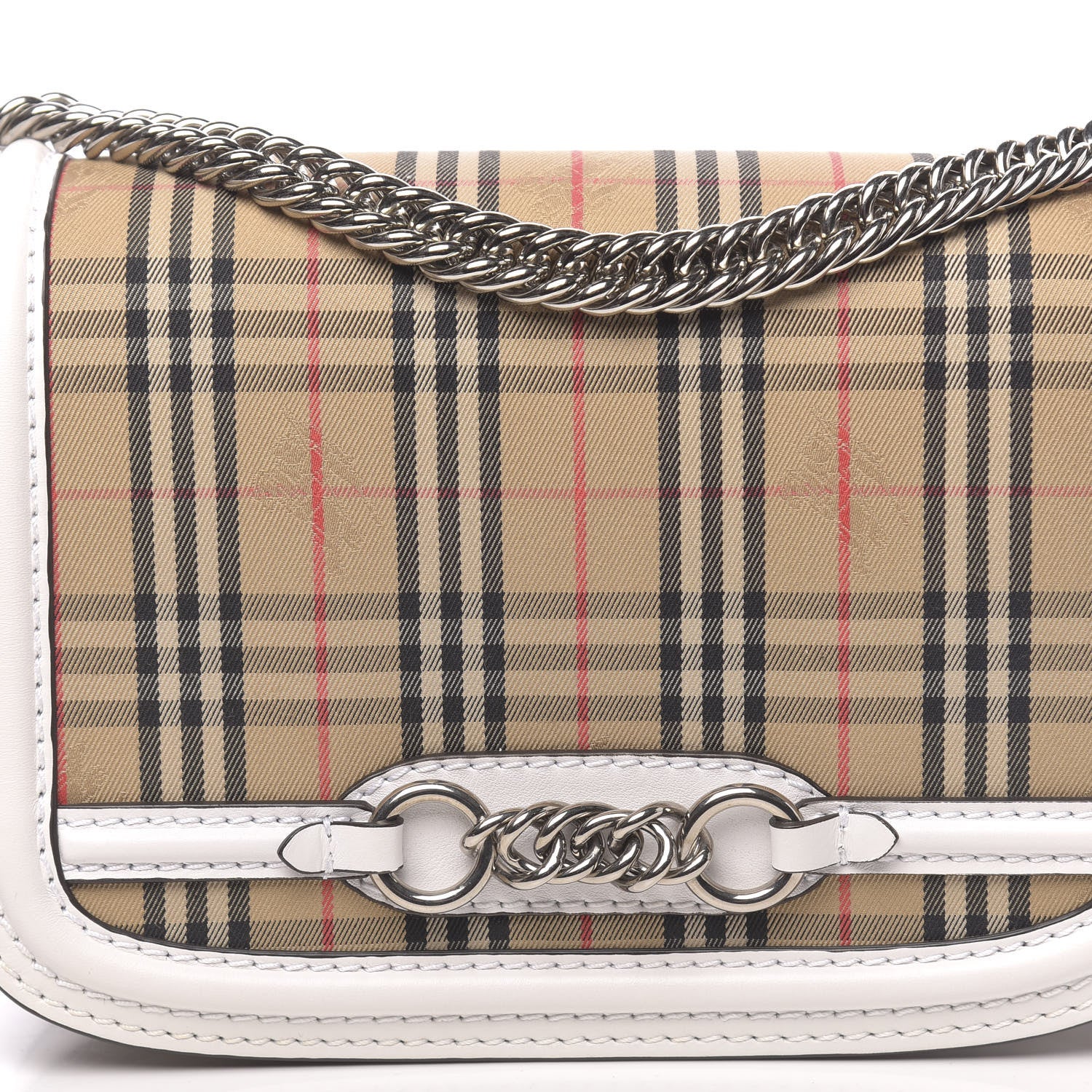 Burberry Smooth Calfskin 1983 Knight Check Link Shoulder Bag White 9 of 9