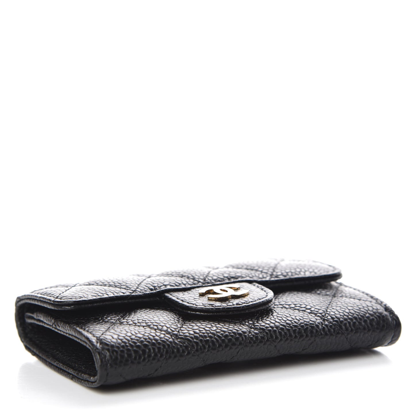 Caviar Quilted Flap Card Holder Black