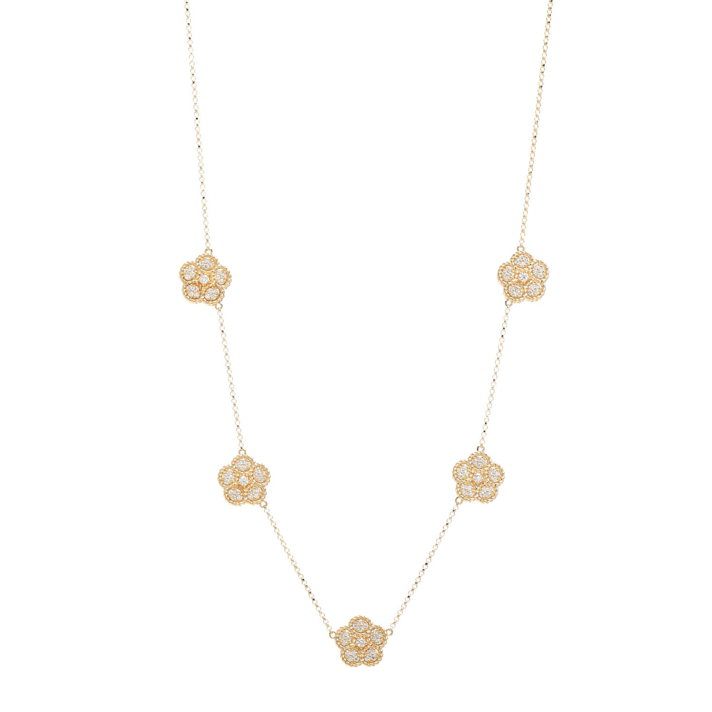 18K Yellow Gold Diamond Daisy Station Necklace