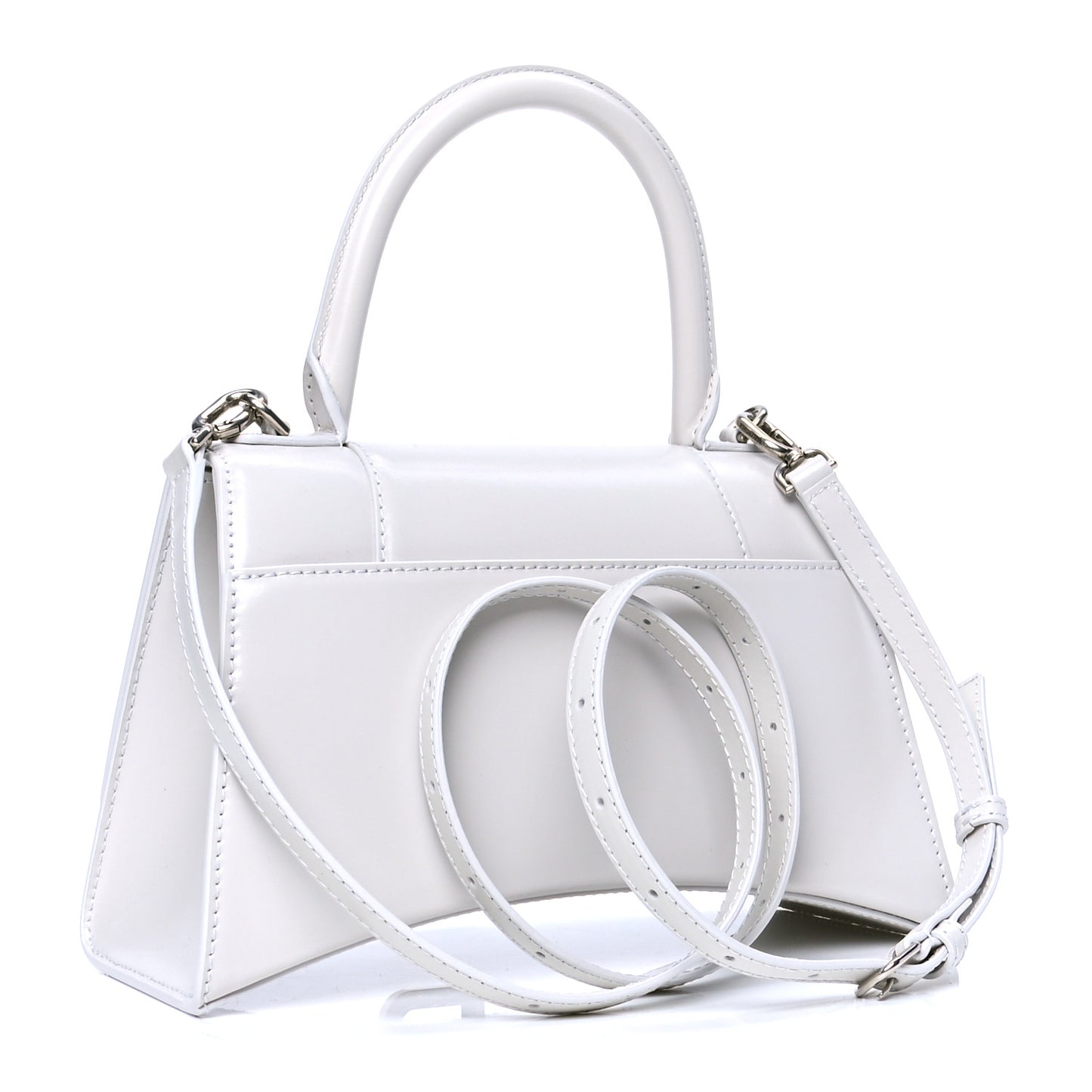 Shiny Box Calfskin Small Hourglass Top Handle Bag Chalky White